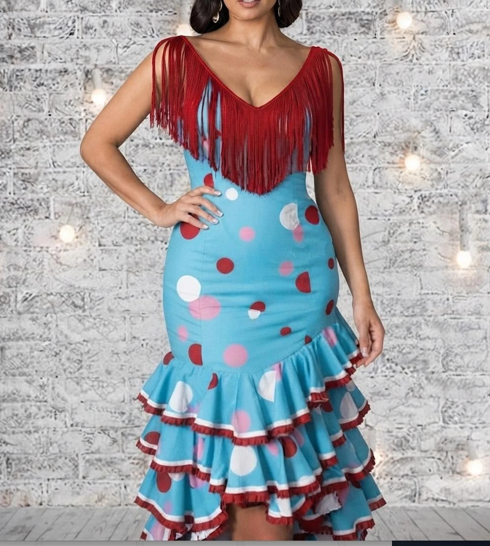 vestido gitana azul robe feria bleue